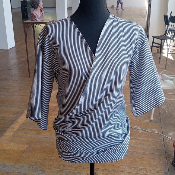 Gray and white striped wrap top - Picture 7 of 9
